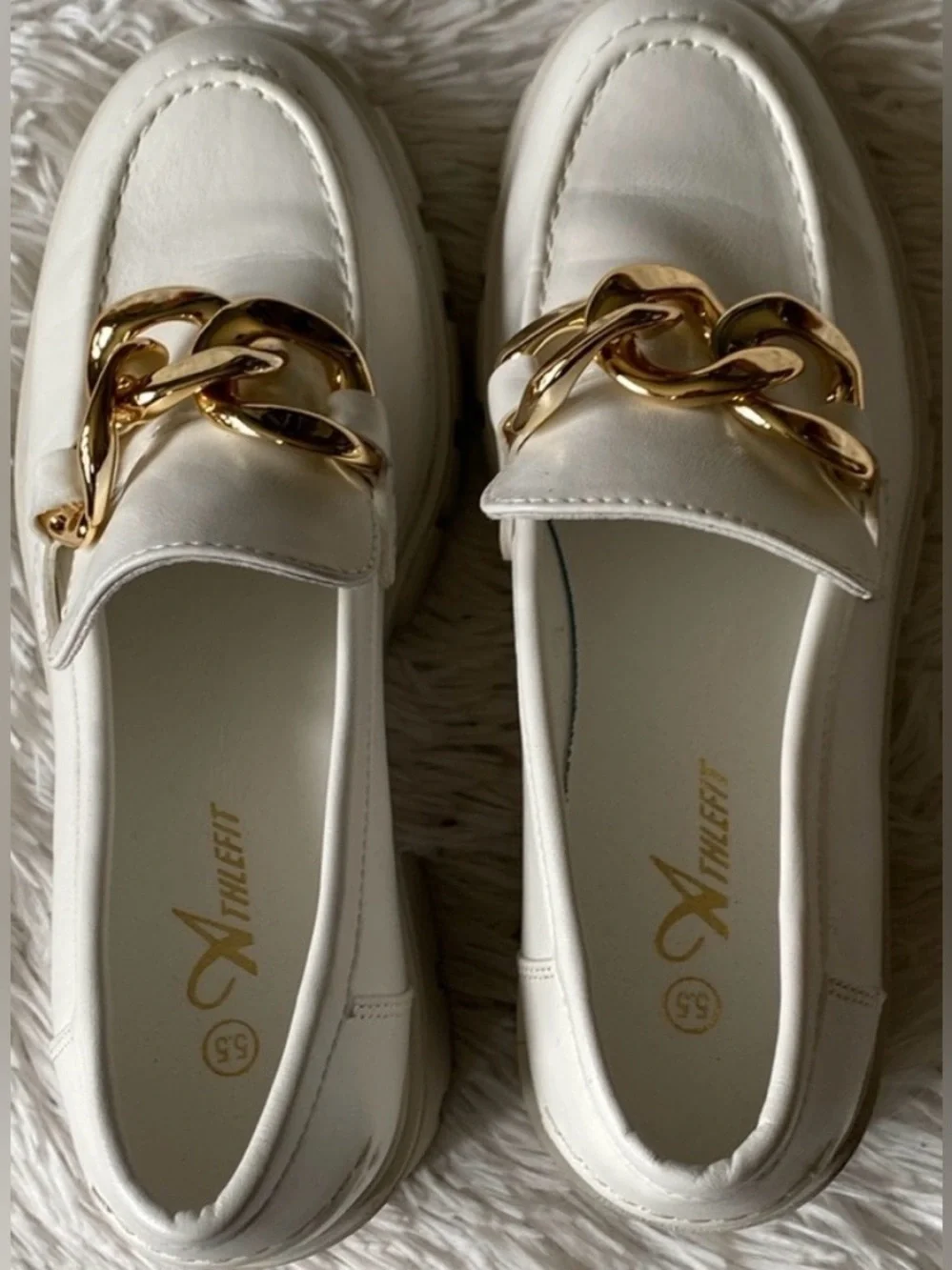 Athlefit White Lug Sole Loafers with Gold Chain Accent - Picture 4 of 7